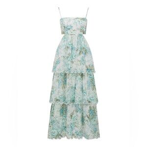 Ever New Shauna Scallop Trim Midi Maxi Light Merton Floral Green Blue Dress 6